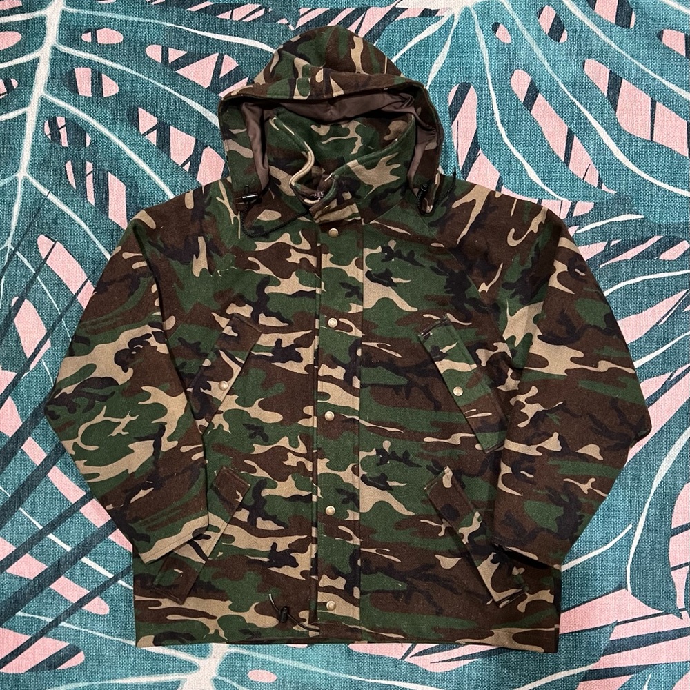 Vintage Cabela’s Whitetail Clothing Wool Camoflauge Mock Neck W/ Detachable Hood